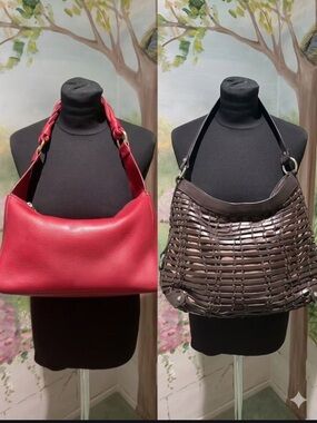Vintage Talbots Berry Pebbled Leather & Dark Brown Woven Leather Shoulder Bags